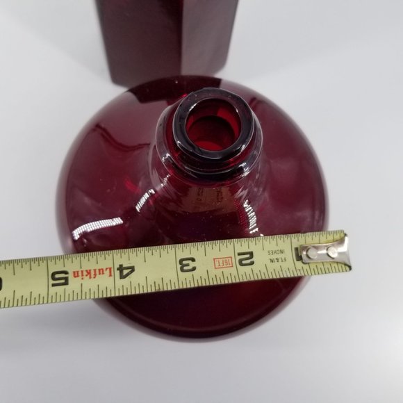 Hand Blown Glass Vase Red Ruby Studio Art Heavy Bud Vase Jug Pair Biomorphic MCM - Picture 13 of 13